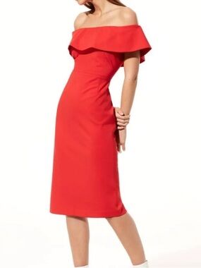 Babaton Vibrant Red One-Shoulder Foldover Dress